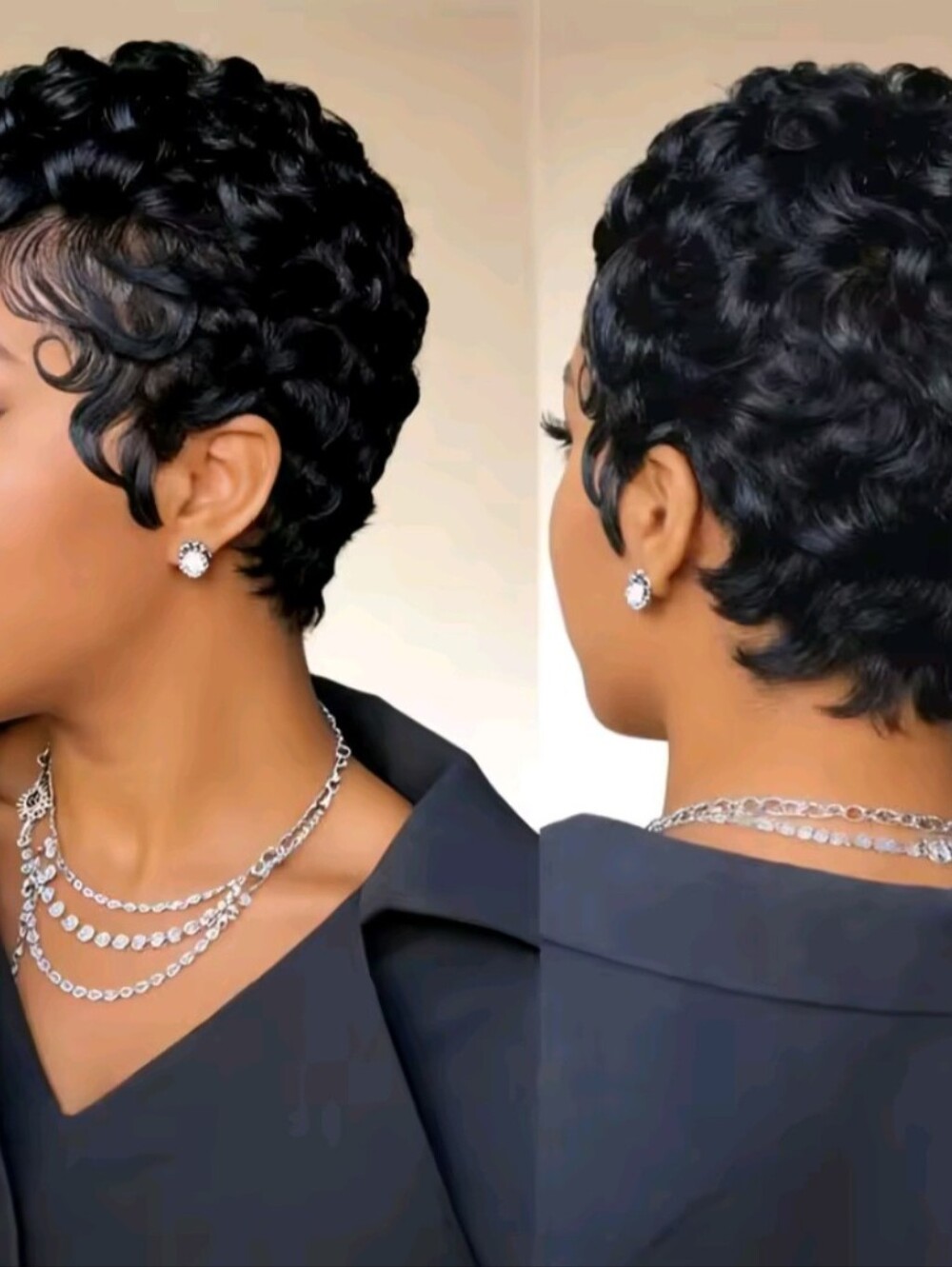 Women's 6" Inch Remy Human Hair Pixie Curly Wave Wig